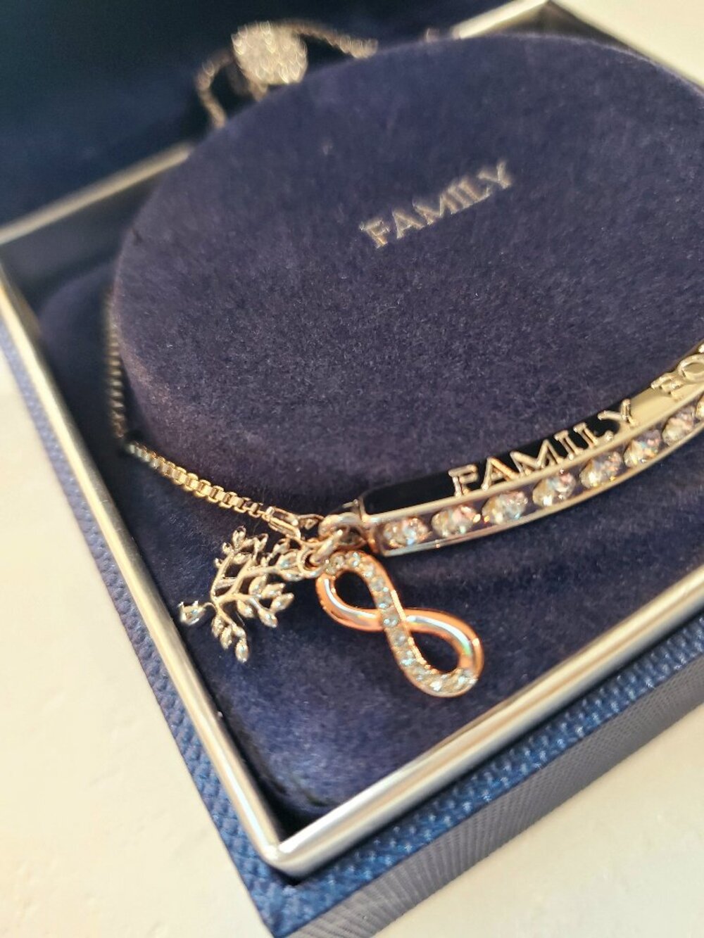 Brilliance Crystal Infinity Bar FAMILY FOREVER Adjustable Bracelet